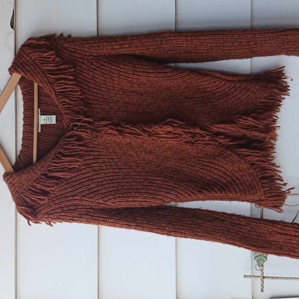 Telluride Clothing Co fringe wool blend cardigan sweater womens medium